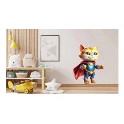 Sticker decorativ, Pisica Supererou, Albastru, 82 cm, 1318STK-3 Sticker decorativ, Pisica Supererou, Albastru, 82 cm, 1318STK-3