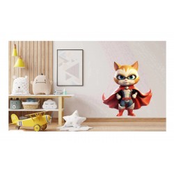 Sticker decorativ, Pisica Supererou, Rosu, 66 cm, 1318STK-4 Sticker decorativ, Pisica Supererou, Rosu, 66 cm, 1318STK-4
