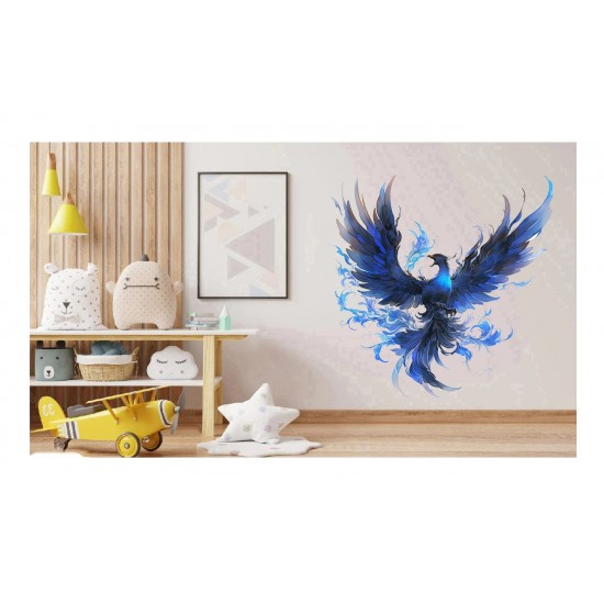 Sticker decorativ, Pasarea Phoenix, Albastru, 63 cm, 1323STK-5