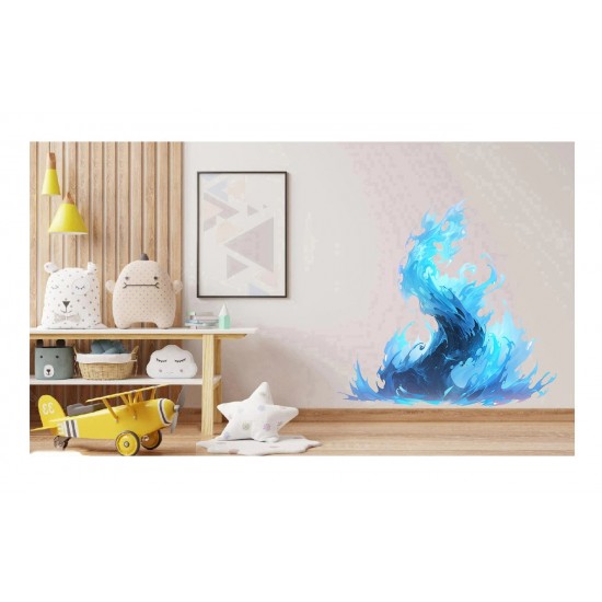 Sticker decorativ,Pasarea Phoenix-Puterea, Albastru, 66 cm, 1323STK-9