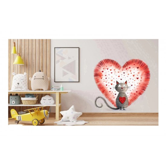 Sticker decorativ, Pisica, Rosu, 60 cm, 1326STK