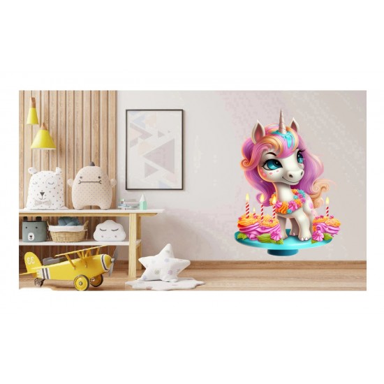 Sticker decorativ, Unicorn, Roz, 88 cm, 1333STK-7 Sticker decorativ, Unicorn, Roz, 88 cm, 1333STK-7