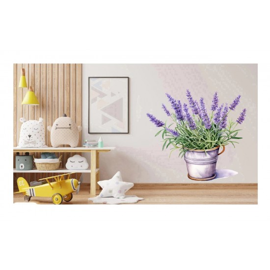 Sticker decorativ, Ghiveci cu Lavanda, Mov, 60 cm, 1339STK-4