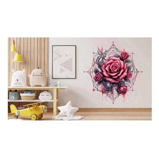 Sticker decorativ, Trandafiri, Roz, 61 cm, 1343STK-17