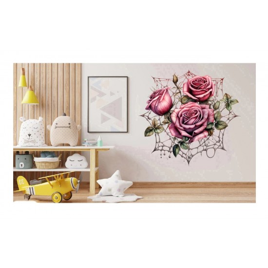 Sticker decorativ, Trandafiri, Roz, 63 cm, 1343STK-21