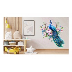 Sticker decorativ, Paun, Albastru, 61 cm, 1345STK-3