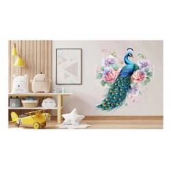 Sticker decorativ, Paun, Turcoaz, 62 cm, 1345STK-4