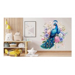Sticker decorativ, Paun, Albastru, 62 cm, 1345STK-5