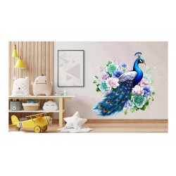 Sticker decorativ, Paun, Verde, 65 cm, 1345STK-6
