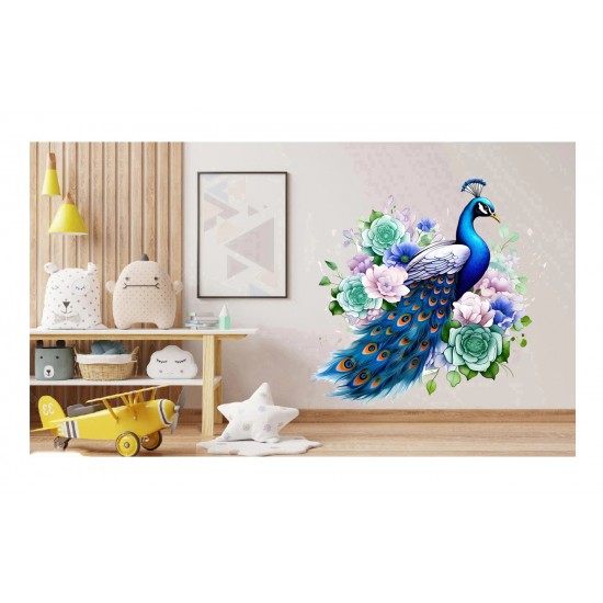 Sticker decorativ, Paun, Verde, 65 cm, 1345STK-6