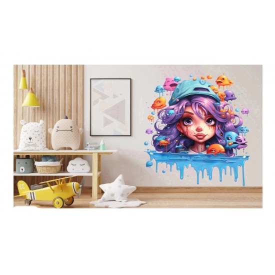 Sticker decorativ, Culori Pastelate, Fata, Mov, Albastru, 62 cm, 1347STK-6 Sticker decorativ, Culori Pastelate, Fata, Mov, Albastru, 62 cm, 1347STK-6