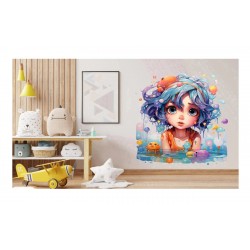 Sticker decorativ, Culori Pastelate, Fata, Turcoaz, 62 cm, 1347STK-8