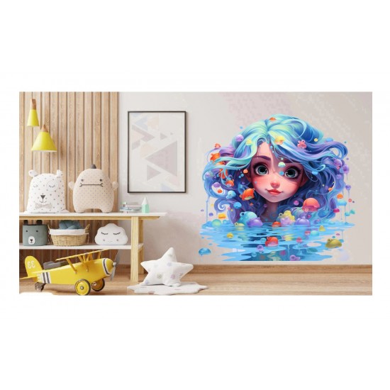 Sticker decorativ, Culori Pastelate, Fata, Turcoaz, 62 cm, 1347STK-9 Sticker decorativ, Culori Pastelate, Fata, Turcoaz, 62 cm, 1347STK-9