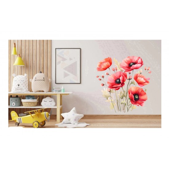 Sticker decorativ, Buchet de Flori Maci, Rosu, 65 cm, 1350STK-1 Sticker decorativ, Buchet de Flori Maci, Rosu, 65 cm, 1350STK-1