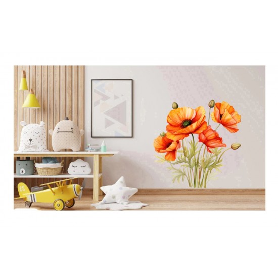 Sticker decorativ, Buchet de Flori Maci, Portocaliu, 61 cm, 1350STK-4 Sticker decorativ, Buchet de Flori Maci, Portocaliu, 61 cm, 1350STK-4