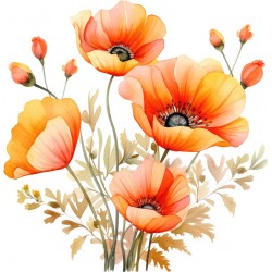 Sticker decorativ, Buchet de Flori Maci, Portocaliu, 61 cm, 1350STK-5