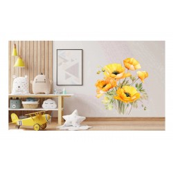 Sticker decorativ, Buchet de Flori Maci, Galben, 69 cm, 1350STK-6