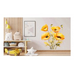 Sticker decorativ, Buchet de Flori Maci, Galben, 68 cm, 1350STK-7