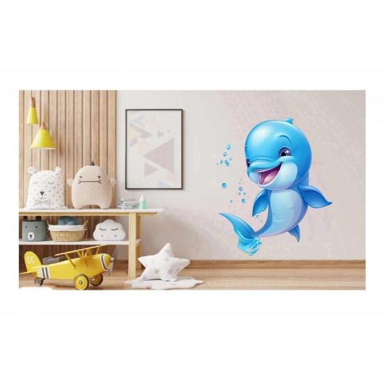 Sticker decorativ, Delfin, Albastru, 65 cm, 1352STK