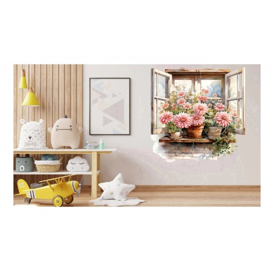 Sticker decorativ, Flori Crizanteme, Roz, 66 cm, 1363STK-1 Sticker decorativ, Flori Crizanteme, Roz, 66 cm, 1363STK-1