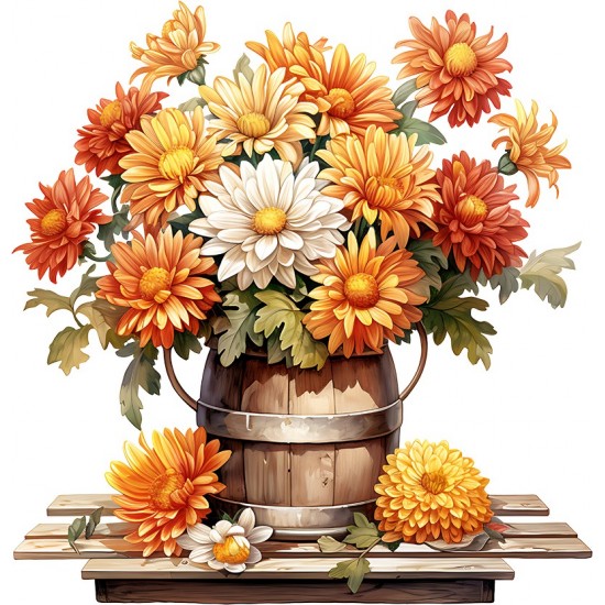 Sticker decorativ, Flori Crizanteme, Portocaliu, 62 cm, 1363STK-8