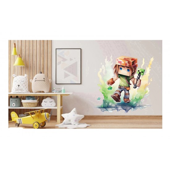 Sticker decorativ, Minecraft, Verde, 1376STK-15 Sticker decorativ, Minecraft, Verde, 1376STK-15