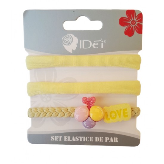 Set 3 elastice de par, Love, 8 cm, Galben, 49BJ Set 3 elastice de par, Love, 8 cm, Galben, 49BJ