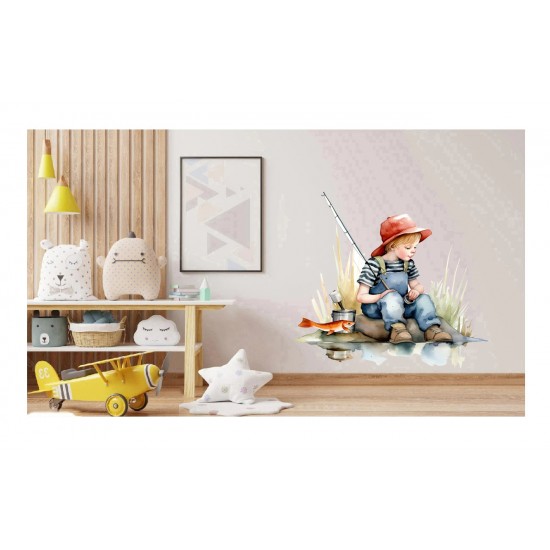 Sticker decorativ, Baiat la Pescuit, Multicolor, 61 cm, 1289STK-1