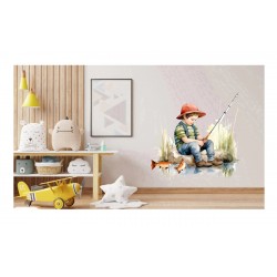 Sticker decorativ, Baiat la Pescuit, Multicolor, 61 cm, 1289STK-2
