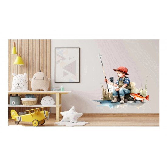 Sticker decorativ, Baiat la Pescuit, Multicolor, 62 cm, 1289STK