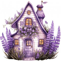 Sticker decorativ, Casa cu Lavanda, Mov, 60 cm, 1361STK-8