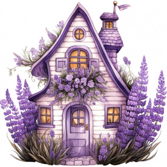 Sticker decorativ, Casa cu Lavanda, Mov, 60 cm, 1361STK-8 Sticker decorativ, Casa cu Lavanda, Mov, 60 cm, 1361STK-8