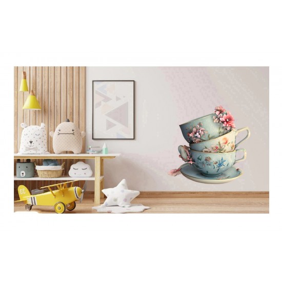 Sticker decorativ, Cesti Cafea, Turcoaz, 60 cm, 1211STK
