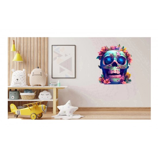 Sticker decorativ, Craniu, Albastru, 69 cm, 1237STK Sticker decorativ, Craniu, Albastru, 69 cm, 1237STK