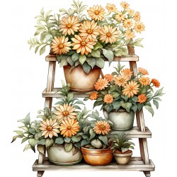 Sticker decorativ, Flori Crizanteme, Portocaliu, 68 cm, 1363STK-7