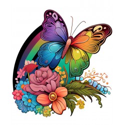 Sticker decorativ, Fluture, Curcubeu si Flori, Multicolor, 68 cm, 1210STK-1