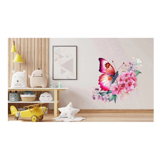 Sticker decorativ, Fluture, Roz, 69 cm, 1209STK-2 Sticker decorativ, Fluture, Roz, 69 cm, 1209STK-2