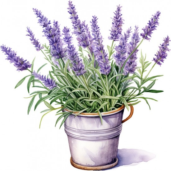 Sticker decorativ, Ghiveci cu Lavanda, Mov, 60 cm, 1339STK-4