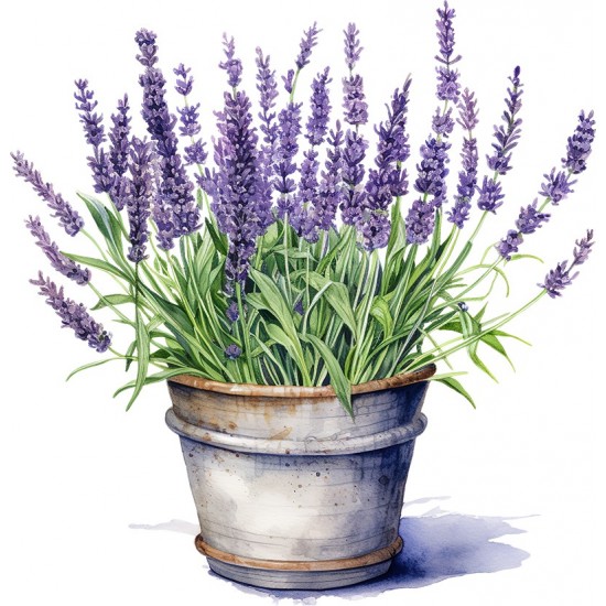 Sticker decorativ, Ghiveci cu Lavanda, Mov, 62 cm, 1339STK-3