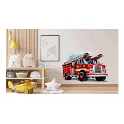 Sticker decorativ, Masina de Pompieri, Rosu, 69 cm, 1214STK-1
