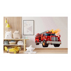 Sticker decorativ, Masina de Pompieri, Rosu, 71 cm, 1214STK-2